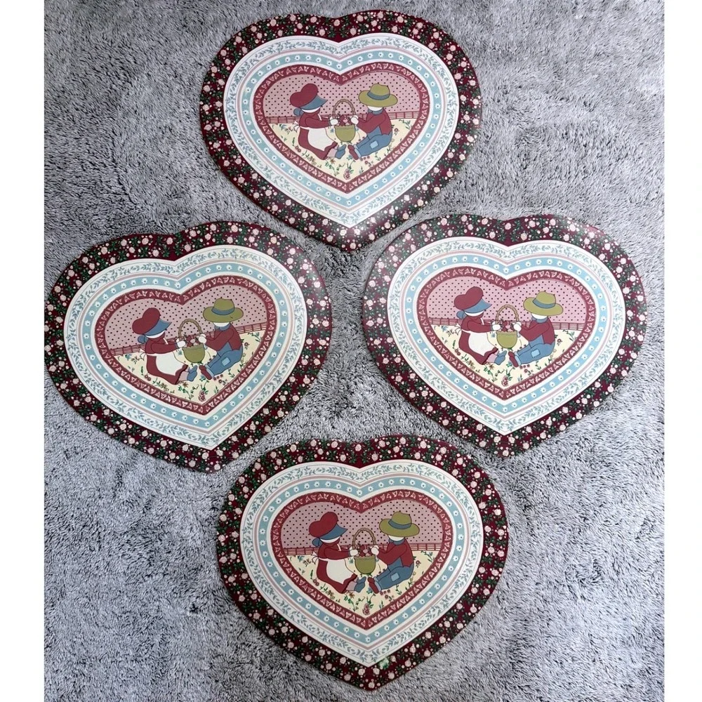 Vintage Town & Country Heart Placemats Set 4 Vinyl Cottagecore Grannycore